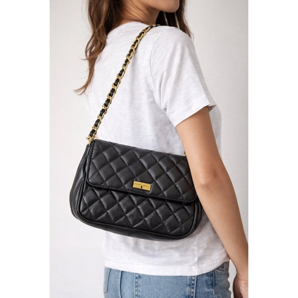 Bruno Magli Quilted Black Leather Chain Bag Vintage Small Crossbody Italy